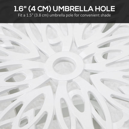 Cast Aluminium Square Bistro Table with Umbrella Hole for Balcony - White