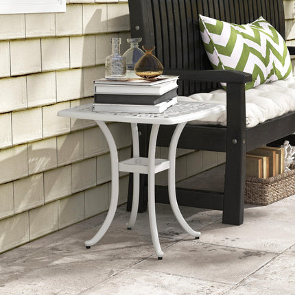 Cast Aluminium Square Bistro Table with Umbrella Hole for Balcony - White