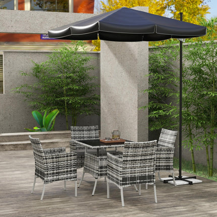 5 Piece Outdoor Rattan Dining Set with Tempered Glass Tabletop - Grey