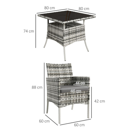 5 Piece Outdoor Rattan Dining Set with Tempered Glass Tabletop - Grey