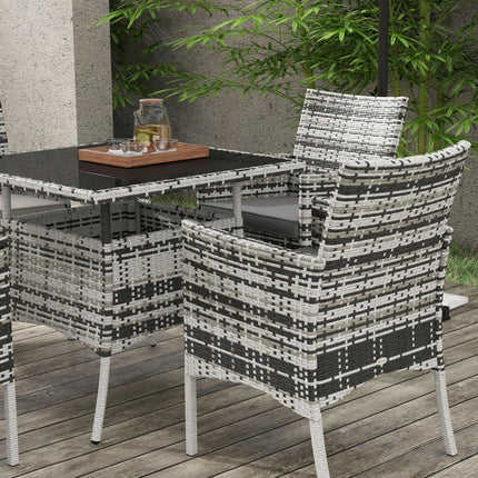 5 Piece Outdoor Rattan Dining Set with Tempered Glass Tabletop - Grey