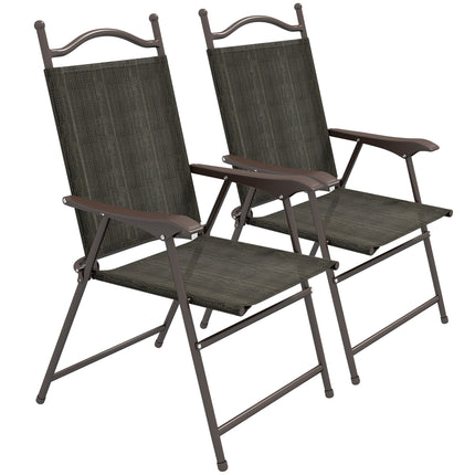 Set of 2 Folding Patio Camping Chairs with Mesh Fabric Seat - Dark Brown