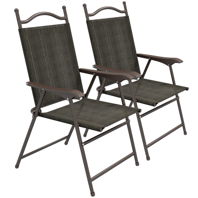 Set of 2 Folding Patio Camping Chairs with Mesh Fabric Seat - Dark Brown