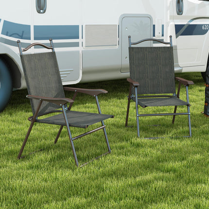 Set of 2 Folding Patio Camping Chairs with Mesh Fabric Seat - Dark Brown