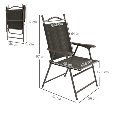 Set of 2 Folding Patio Camping Chairs with Mesh Fabric Seat - Dark Brown