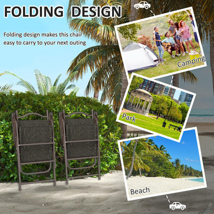 Set of 2 Folding Patio Camping Chairs with Mesh Fabric Seat - Dark Brown