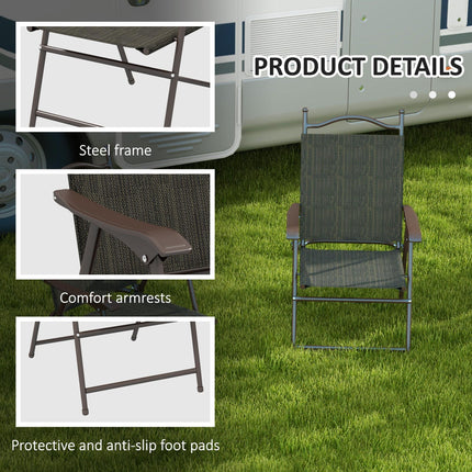 Set of 2 Folding Patio Camping Chairs with Mesh Fabric Seat - Dark Brown