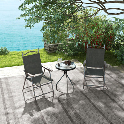 Set of 2 Folding Patio Camping Chairs with Mesh Fabric Seat - Dark Brown