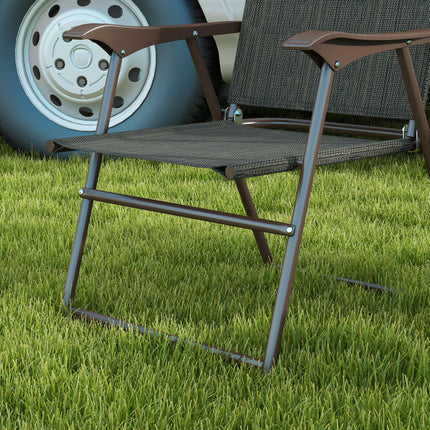 Set of 2 Folding Patio Camping Chairs with Mesh Fabric Seat - Dark Brown
