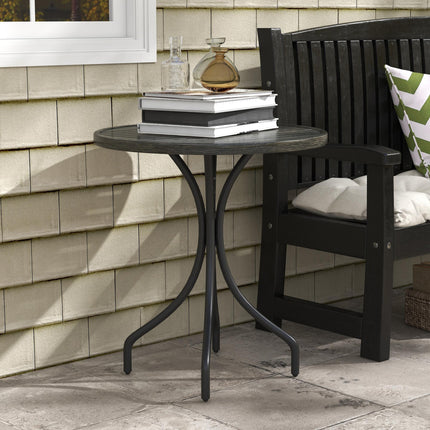 66cm Galvanised Steel Slatted Garden Table with Grey Wood Grain Top - Grey