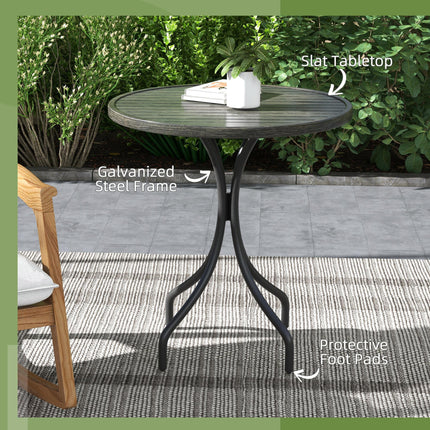 66cm Galvanised Steel Slatted Garden Table with Grey Wood Grain Top - Grey
