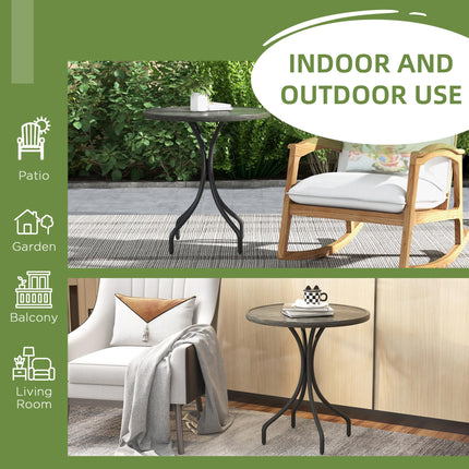 66cm Galvanised Steel Slatted Garden Table with Grey Wood Grain Top - Grey