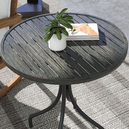 66cm Galvanised Steel Slatted Garden Table with Grey Wood Grain Top - Grey