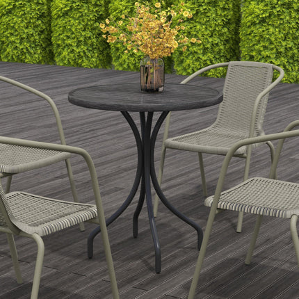 66cm Galvanised Steel Slatted Garden Table with Grey Wood Grain Top - Grey