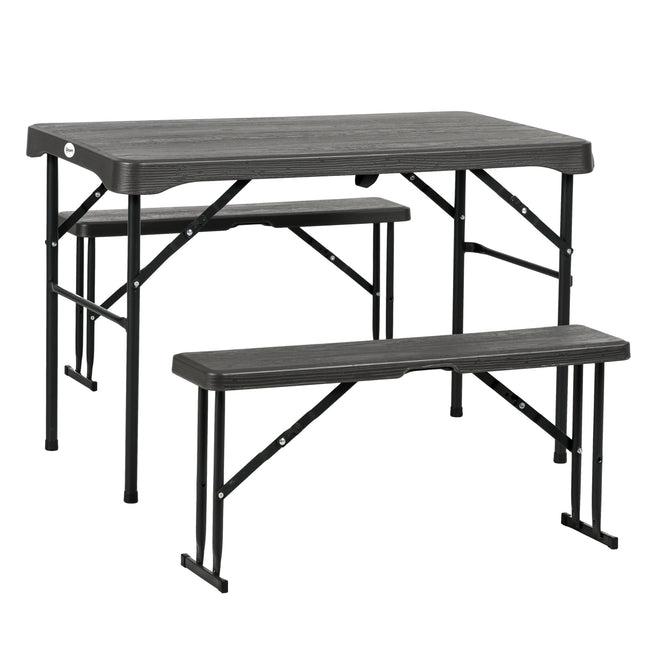 3 Piece Folding Picnic Table Set with Benches Steel Frame - Dark Grey