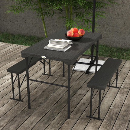 3 Piece Folding Picnic Table Set with Benches Steel Frame - Dark Grey