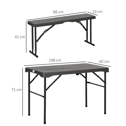 3 Piece Folding Picnic Table Set with Benches Steel Frame - Dark Grey