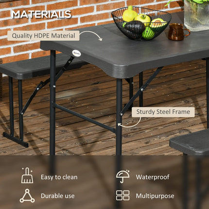 3 Piece Folding Picnic Table Set with Benches Steel Frame - Dark Grey