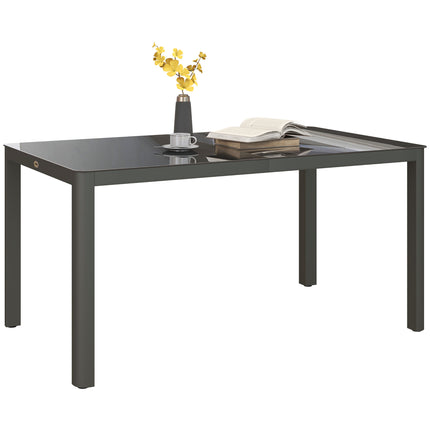 6 Seater Outdoor Dining Table with Tempered Glass Top - Grey