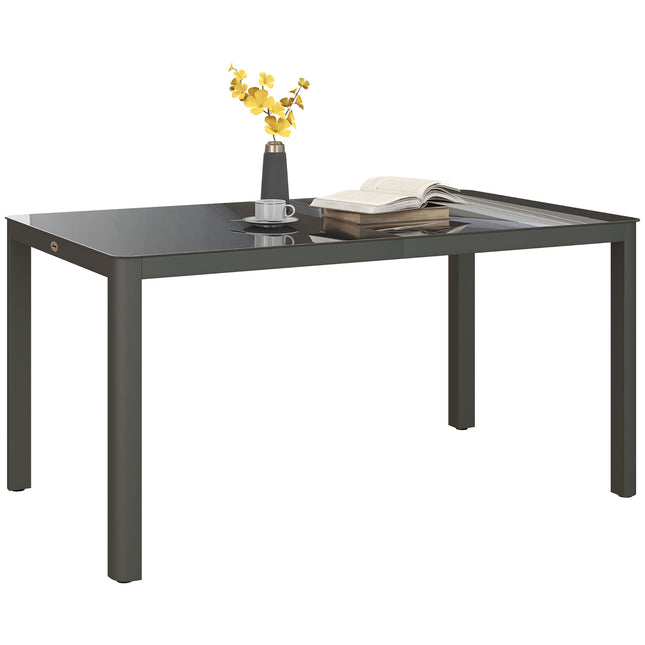 6 Seater Outdoor Dining Table with Tempered Glass Top - Grey