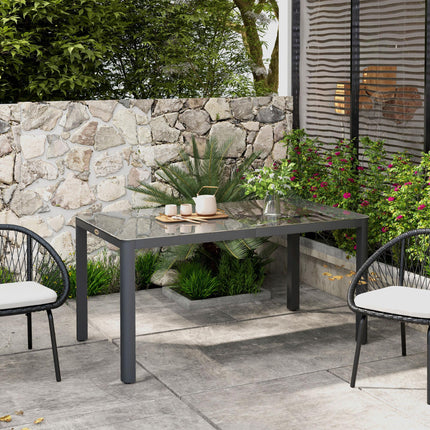 6 Seater Outdoor Dining Table with Tempered Glass Top - Grey