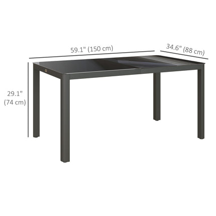 6 Seater Outdoor Dining Table with Tempered Glass Top - Grey