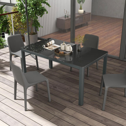 6 Seater Outdoor Dining Table with Tempered Glass Top - Grey