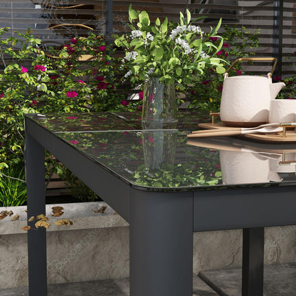 6 Seater Outdoor Dining Table with Tempered Glass Top - Grey