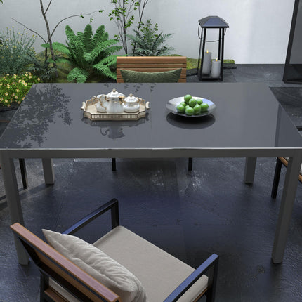 6 Seater Outdoor Dining Table with Tempered Glass Top - Grey
