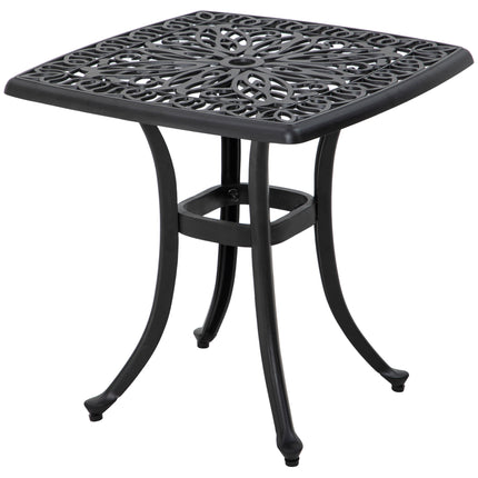 Cast Aluminium Outdoor Bistro Side Table with Umbrella Hole 53x53cm - Black