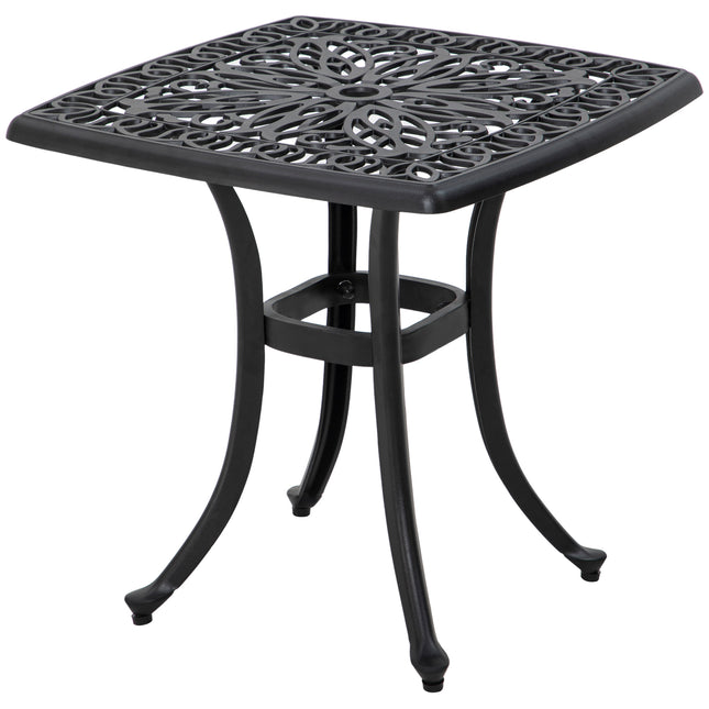 Cast Aluminium Outdoor Bistro Side Table with Umbrella Hole 53x53cm - Black