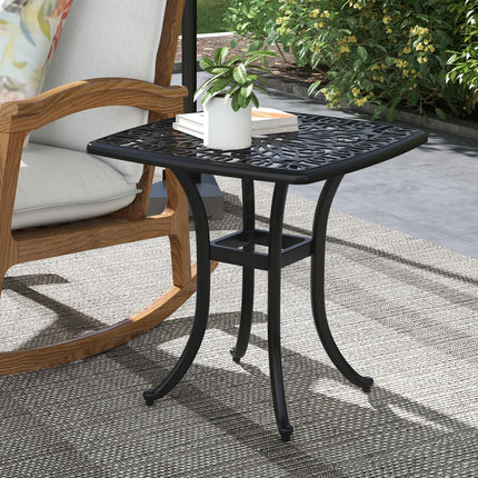Cast Aluminium Outdoor Bistro Side Table with Umbrella Hole 53x53cm - Black