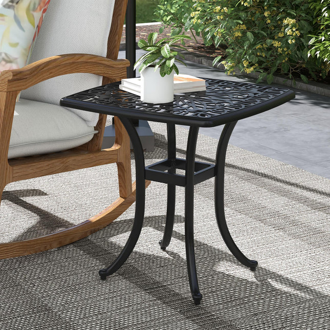 Cast Aluminium Outdoor Bistro Side Table with Umbrella Hole 53x53cm - Black
