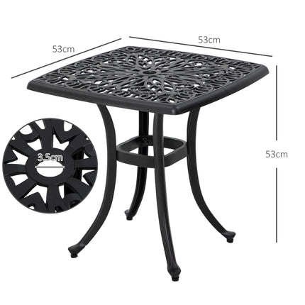 Cast Aluminium Outdoor Bistro Side Table with Umbrella Hole 53x53cm - Black