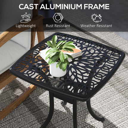 Cast Aluminium Outdoor Bistro Side Table with Umbrella Hole 53x53cm - Black