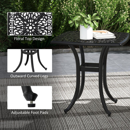 Cast Aluminium Outdoor Bistro Side Table with Umbrella Hole 53x53cm - Black