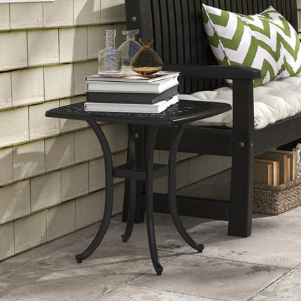 Cast Aluminium Outdoor Bistro Side Table with Umbrella Hole 53x53cm - Black