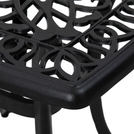 Cast Aluminium Outdoor Bistro Side Table with Umbrella Hole 53x53cm - Black