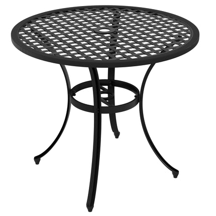 85cm Round Cast Aluminium Bistro Table with Umbrella Hole - Black