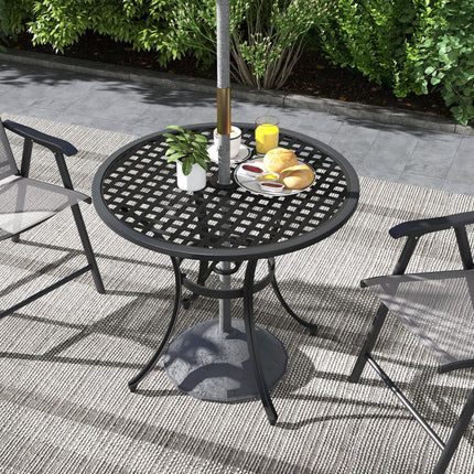 85cm Round Cast Aluminium Bistro Table with Umbrella Hole - Black
