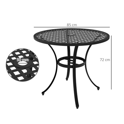 85cm Round Cast Aluminium Bistro Table with Umbrella Hole - Black