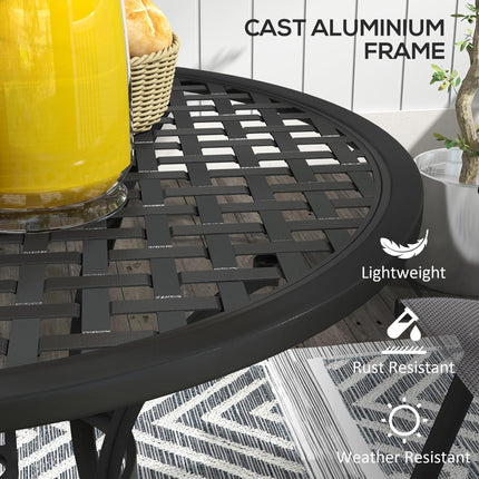 85cm Round Cast Aluminium Bistro Table with Umbrella Hole - Black