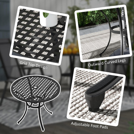 85cm Round Cast Aluminium Bistro Table with Umbrella Hole - Black