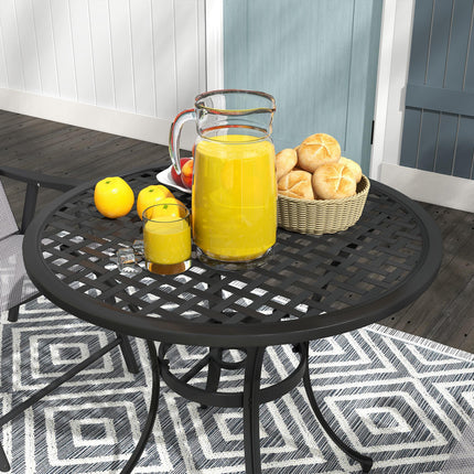85cm Round Cast Aluminium Bistro Table with Umbrella Hole - Black