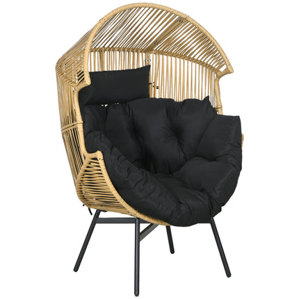 String Rattan Egg Chair with Padded Seat Cushion - Sand/Black