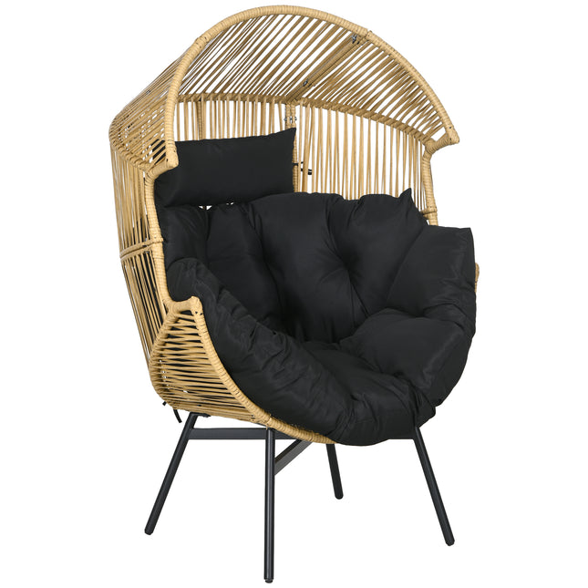 String Rattan Egg Chair with Padded Seat Cushion - Sand/Black