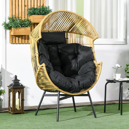 String Rattan Egg Chair with Padded Seat Cushion - Sand/Black
