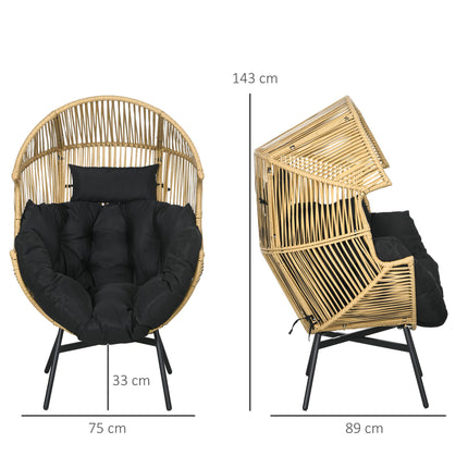 String Rattan Egg Chair with Padded Seat Cushion - Sand/Black