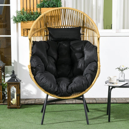 String Rattan Egg Chair with Padded Seat Cushion - Sand/Black