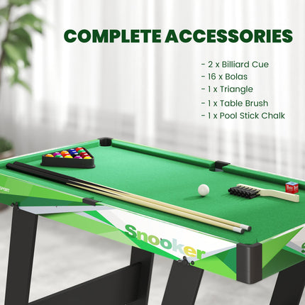 104cm Folding Mini Pool Table Set with 2 Cues, 16 Balls & Accessories - Green